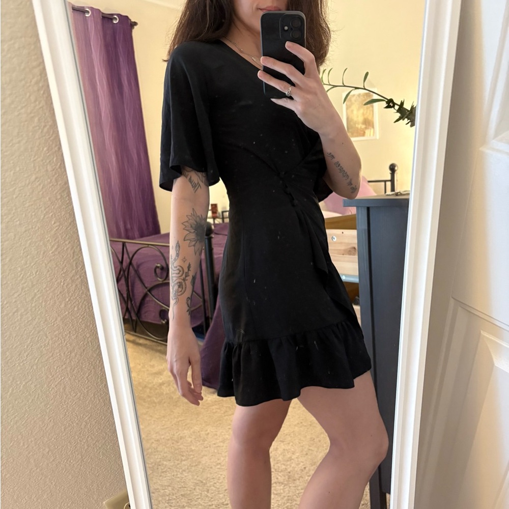 Topshop Black Ruffle Mini Dress